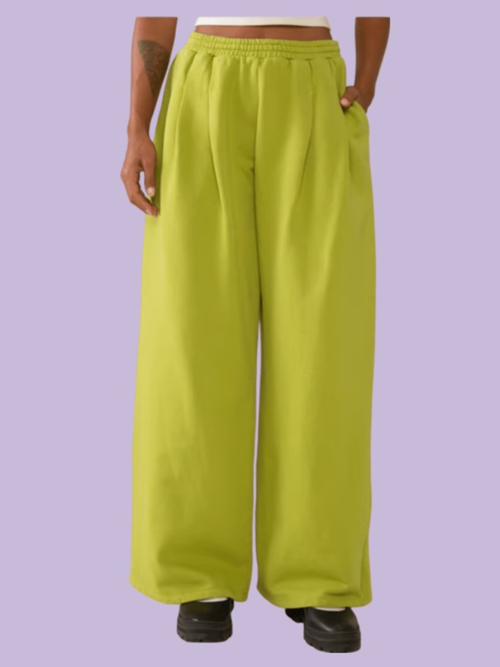 NLT Wide Leg Elastic Waist Sweatpants in Chartreuse